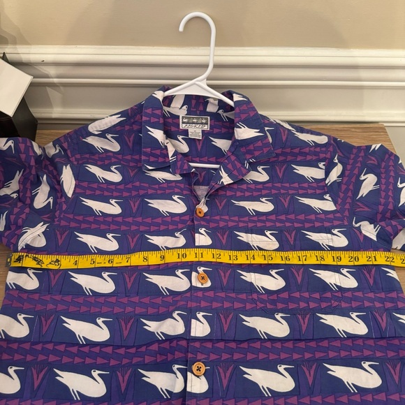 Vintage 90s Segrets Abstract Purple Bird Crane Print Shirt Med - Picture 8 of 8